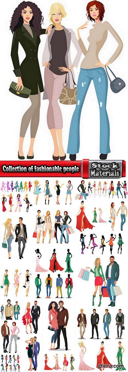 Collection of fashionable and stylish people collective of female male couple shopping shopping 25 EPS
