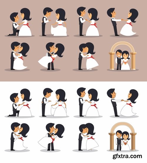 Collection of the bride and groom wedding cartoon couple card invitation flyer banner 24 EPS