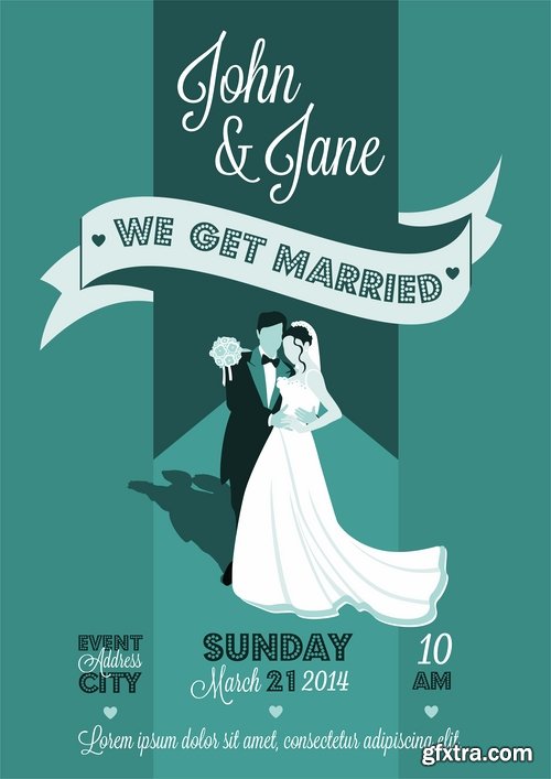 Collection of the bride and groom wedding cartoon couple card invitation flyer banner 24 EPS