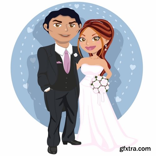 Collection of the bride and groom wedding cartoon couple card invitation flyer banner 24 EPS