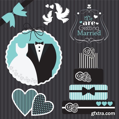 Collection of the bride and groom wedding cartoon couple card invitation flyer banner 24 EPS