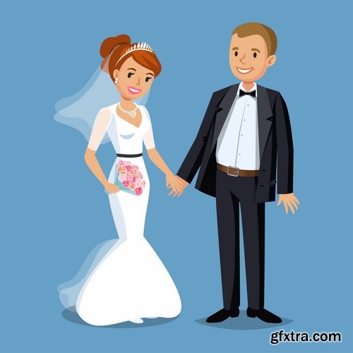 Collection of the bride and groom wedding cartoon couple card invitation flyer banner 24 EPS