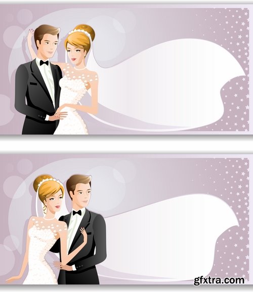 Collection of the bride and groom wedding cartoon couple card invitation flyer banner 24 EPS