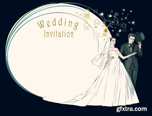 Collection of the bride and groom wedding cartoon couple card invitation flyer banner 24 EPS