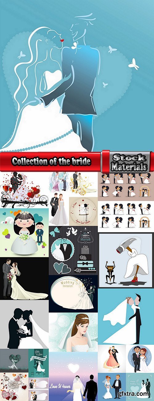 Collection of the bride and groom wedding cartoon couple card invitation flyer banner 24 EPS