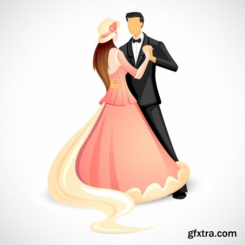 Collection of the bride and groom wedding cartoon couple card invitation flyer banner 24 EPS