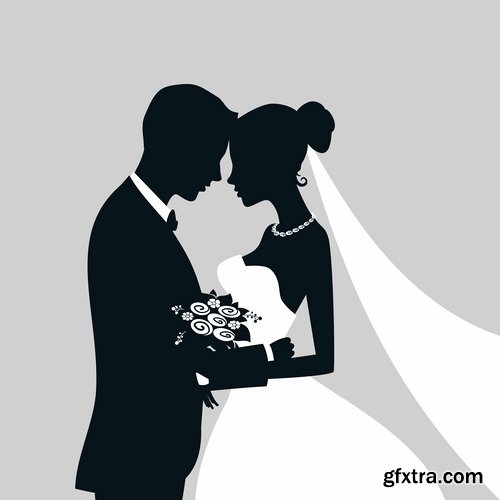 Collection of the bride and groom wedding cartoon couple card invitation flyer banner 24 EPS