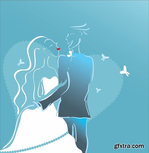 Collection of the bride and groom wedding cartoon couple card invitation flyer banner 24 EPS