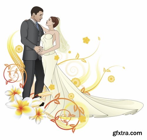 Collection of the bride and groom wedding cartoon couple card invitation flyer banner 24 EPS