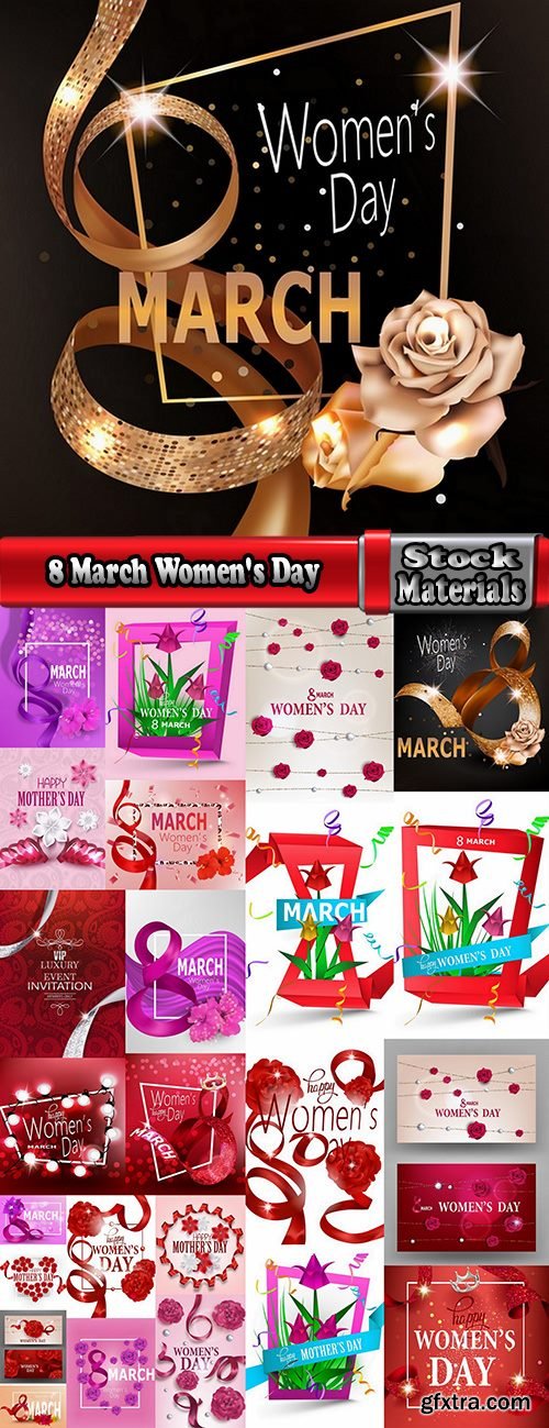 Collection of 8 March International Women\'s Day invitation card flyer banner 25 EPS