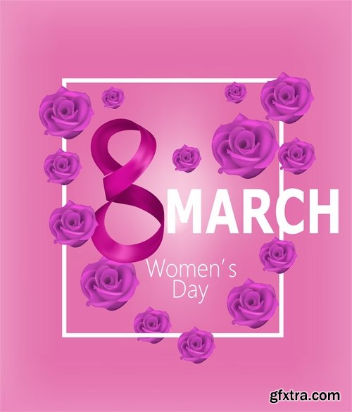 Collection of 8 March International Women\'s Day invitation card flyer banner 25 EPS