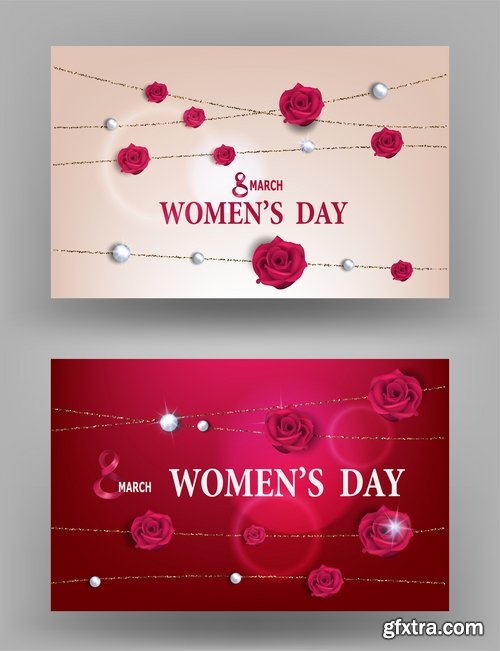 Collection of 8 March International Women\'s Day invitation card flyer banner 25 EPS