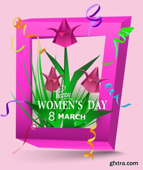 Collection of 8 March International Women\'s Day invitation card flyer banner 25 EPS