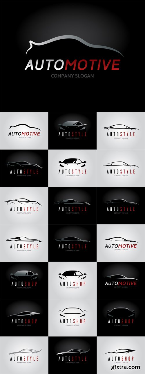 Vector Set - Auto Shop and Automotive Car Logo Design with Concept Sports Vehicle Silhouette