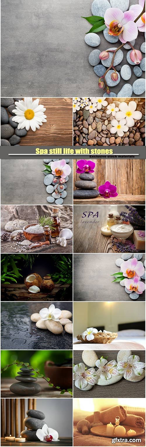 Spa still life with stones, candles and orchid flower