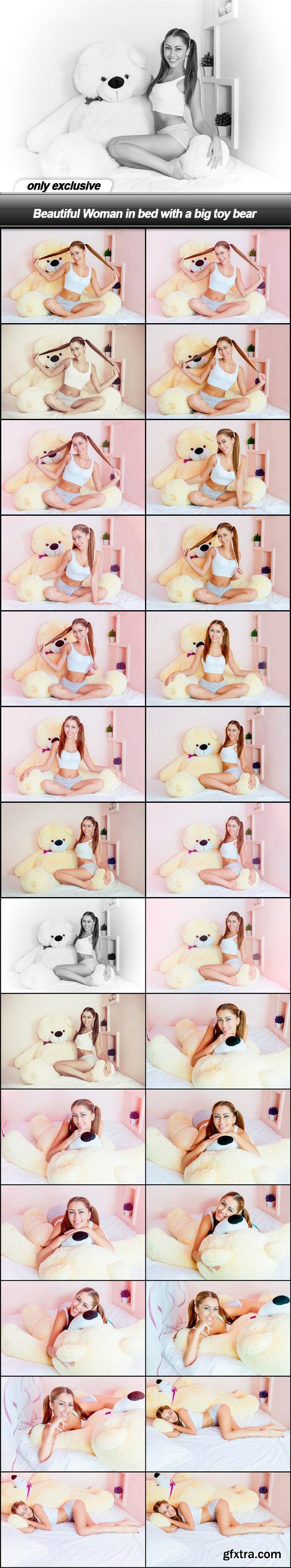 Beautiful Woman in bed with a big toy bear - 28 UHQ JPEG