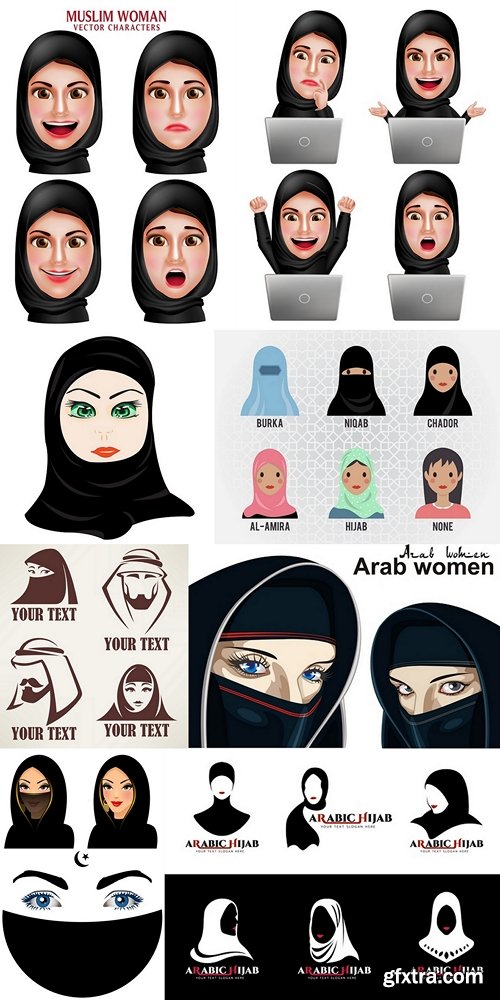 Cartoon cute Woman Islamic head covering vector design