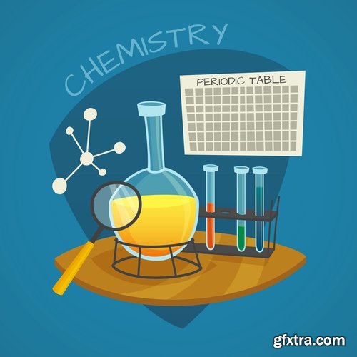 Collection of chemistry laboratory study icon flyer banner vector image 25 EPS