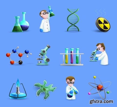 Collection of chemistry laboratory study icon flyer banner vector image 25 EPS