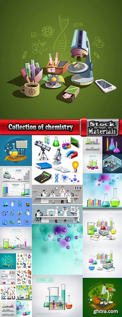 Collection of chemistry laboratory study icon flyer banner vector image 25 EPS