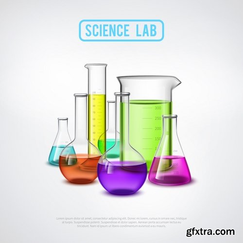 Collection of chemistry laboratory study icon flyer banner vector image 25 EPS