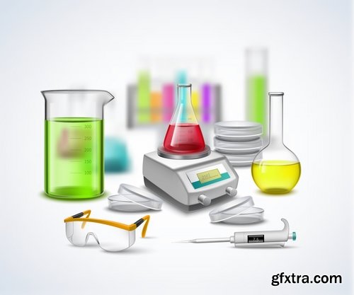 Collection of chemistry laboratory study icon flyer banner vector image 25 EPS