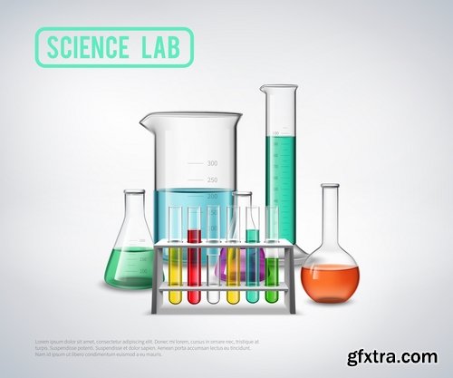 Collection of chemistry laboratory study icon flyer banner vector image 25 EPS