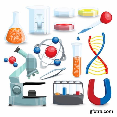 Collection of chemistry laboratory study icon flyer banner vector image 25 EPS