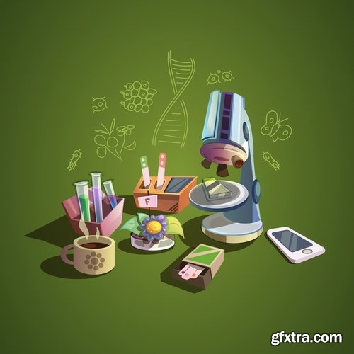 Collection of chemistry laboratory study icon flyer banner vector image 25 EPS