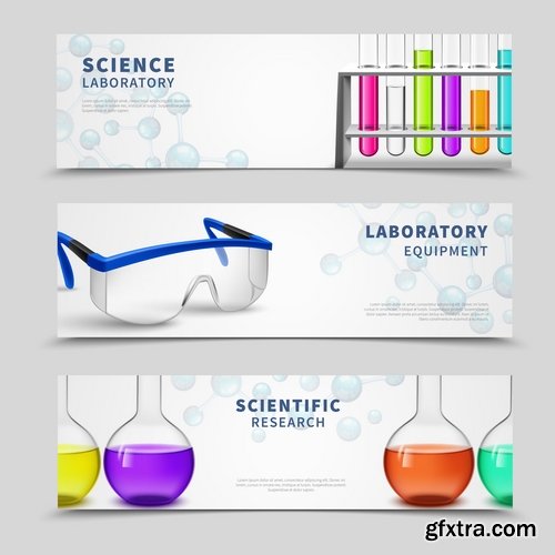 Collection of chemistry laboratory study icon flyer banner vector image 25 EPS