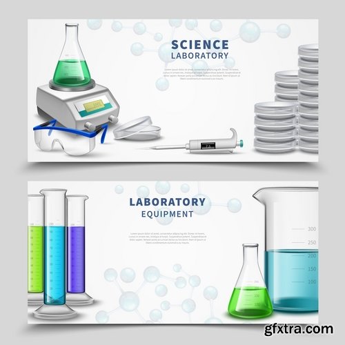 Collection of chemistry laboratory study icon flyer banner vector image 25 EPS