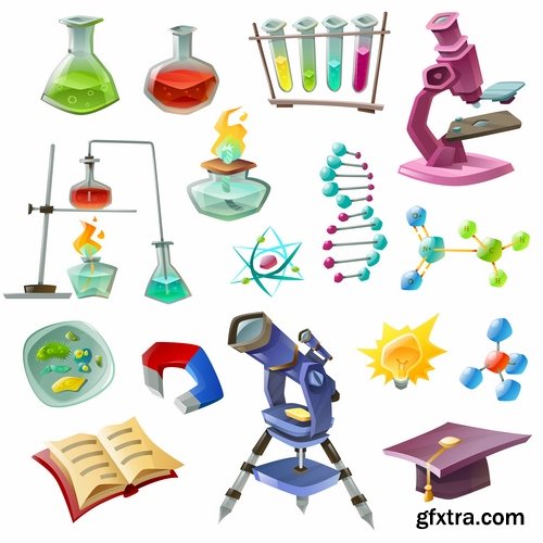 Collection of chemistry laboratory study icon flyer banner vector image 25 EPS
