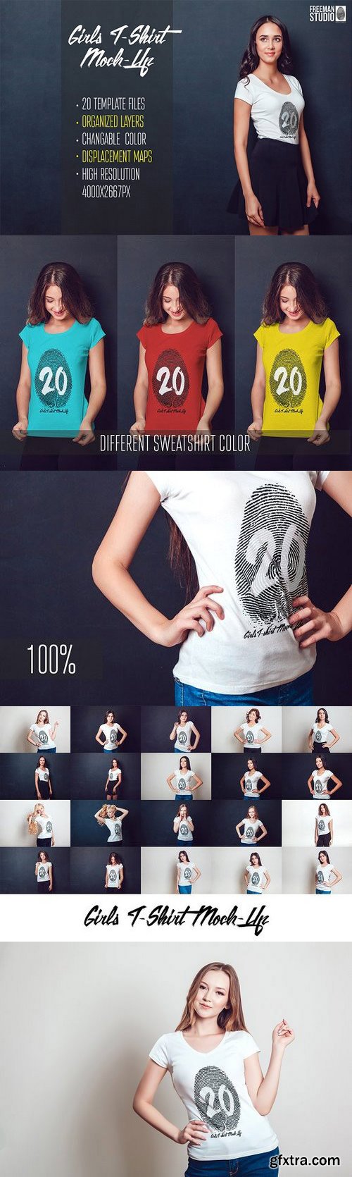 CM - 20 Top Girls T-Shirt Mock-Up 1007141