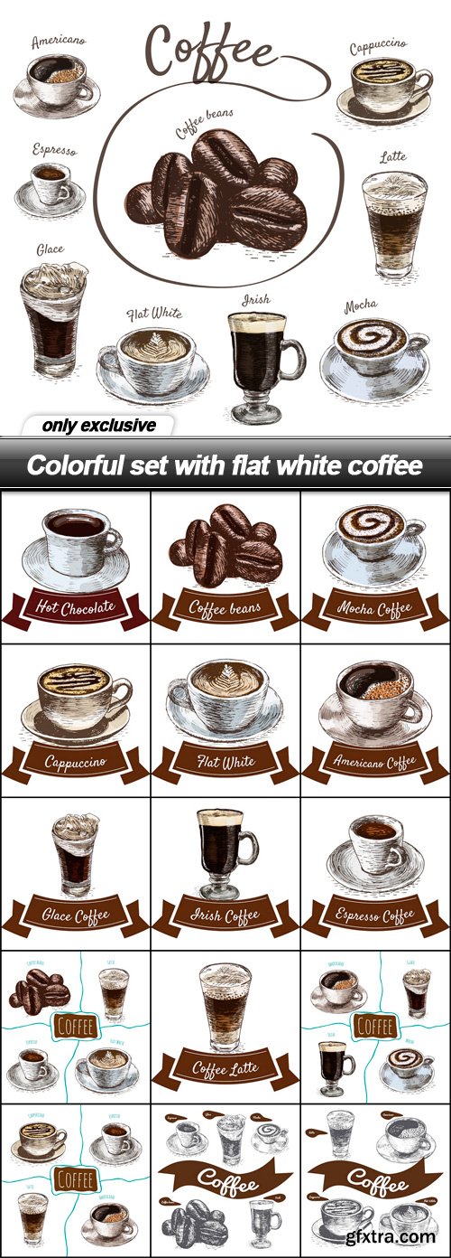 Colorful set with flat white coffee - 16 EPS