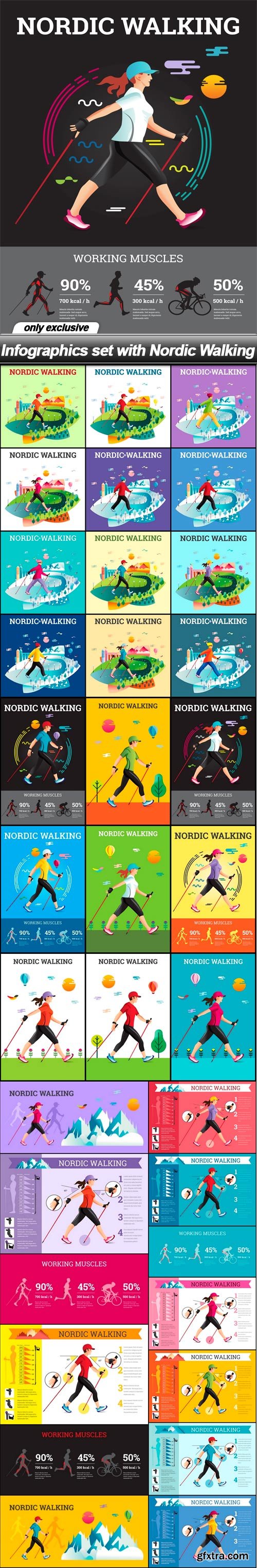 Infographics set with Nordic Walking - 34 EPS