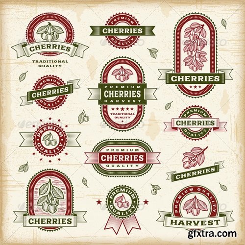 GraphicRiver - Vintage Cherry Labels Set 8689895