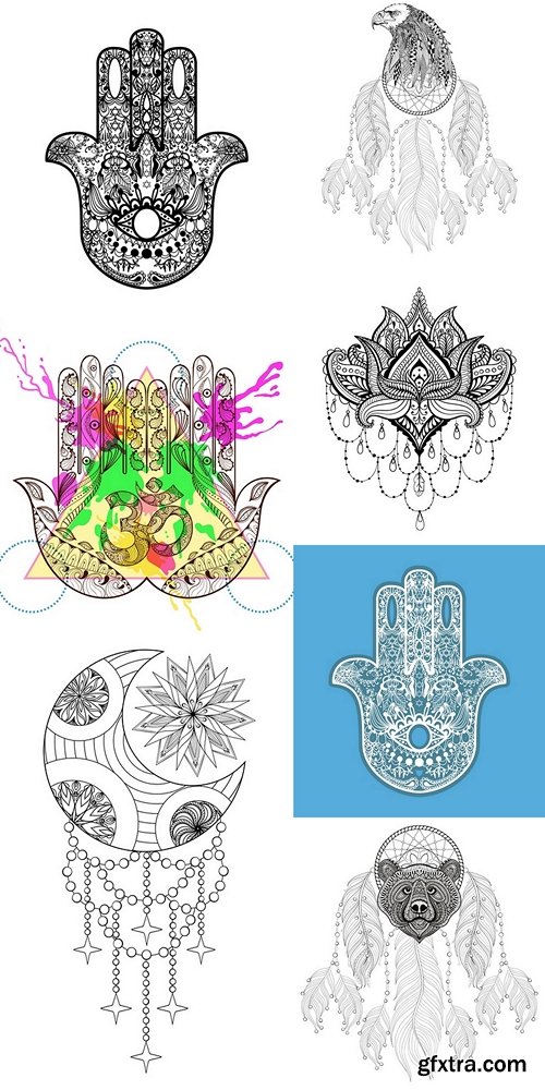 Zentangle vector Hamsa Hand for adult anti stress coloring pages