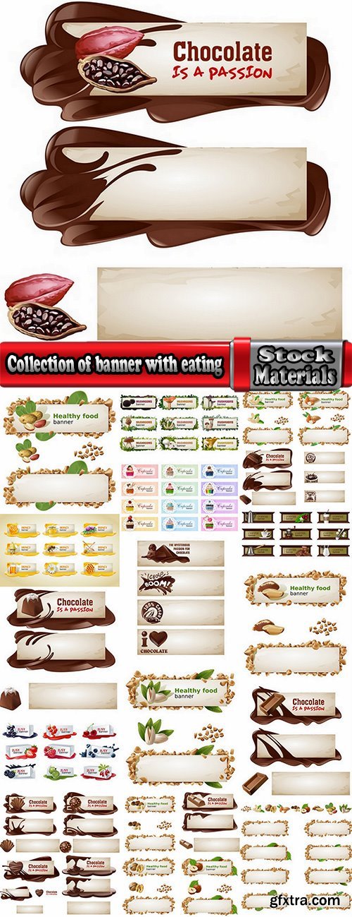 Collection of banner with eating a nut chocolate cake honey vector image 25 EPS