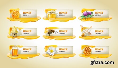 Collection of banner with eating a nut chocolate cake honey vector image 25 EPS