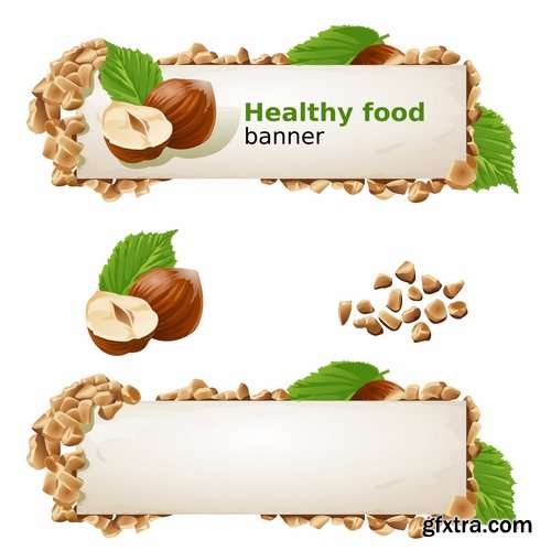 Collection of banner with eating a nut chocolate cake honey vector image 25 EPS