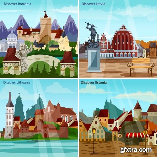 Travel Collection of infographics country camping equipment flyer banner vector image 25 EPS