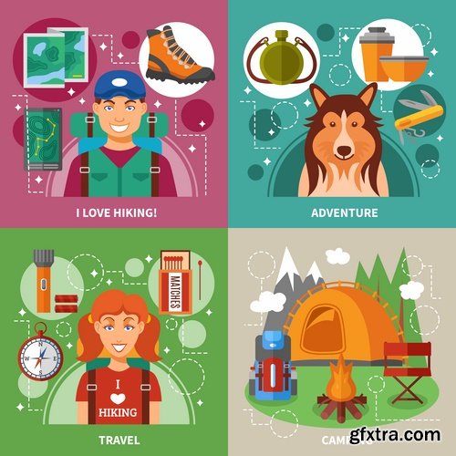 Travel Collection of infographics country camping equipment flyer banner vector image 25 EPS