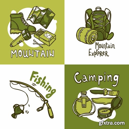 Travel Collection of infographics country camping equipment flyer banner vector image 25 EPS