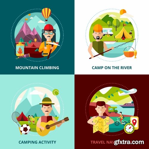 Travel Collection of infographics country camping equipment flyer banner vector image 25 EPS