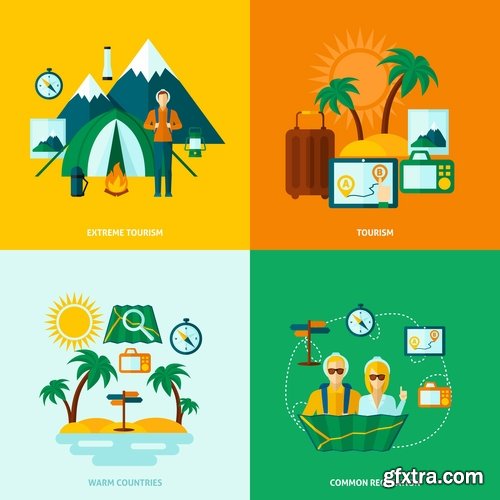 Travel Collection of infographics country camping equipment flyer banner vector image 25 EPS