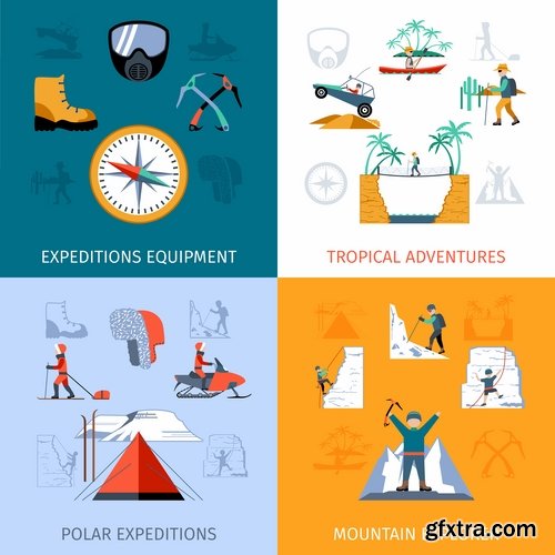 Travel Collection of infographics country camping equipment flyer banner vector image 25 EPS