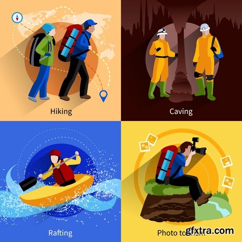 Travel Collection of infographics country camping equipment flyer banner vector image 25 EPS