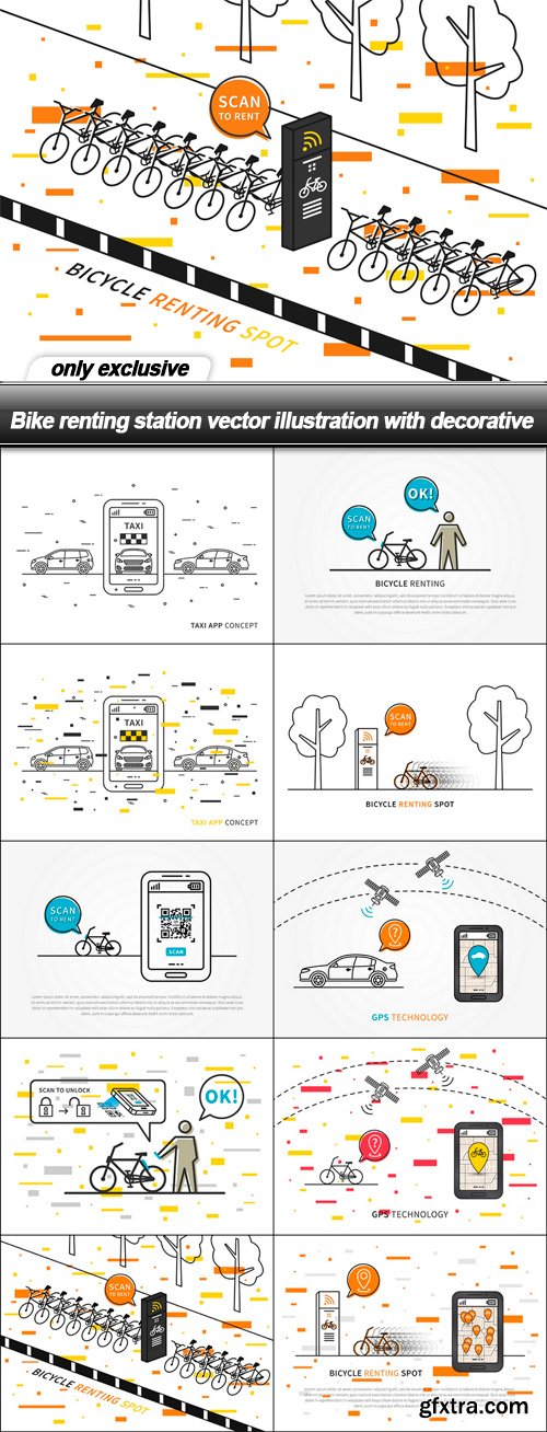 Bike renting station vector illustration with decorative - 10 EPS