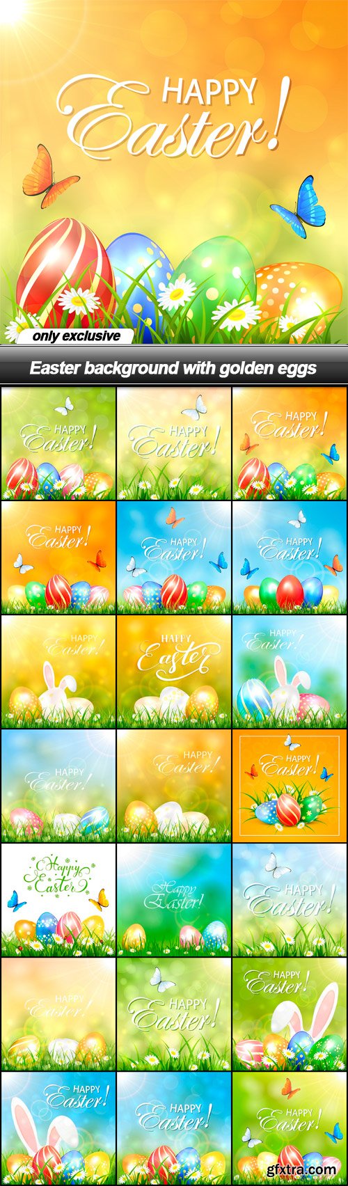 Easter background with golden eggs - 21 EPS