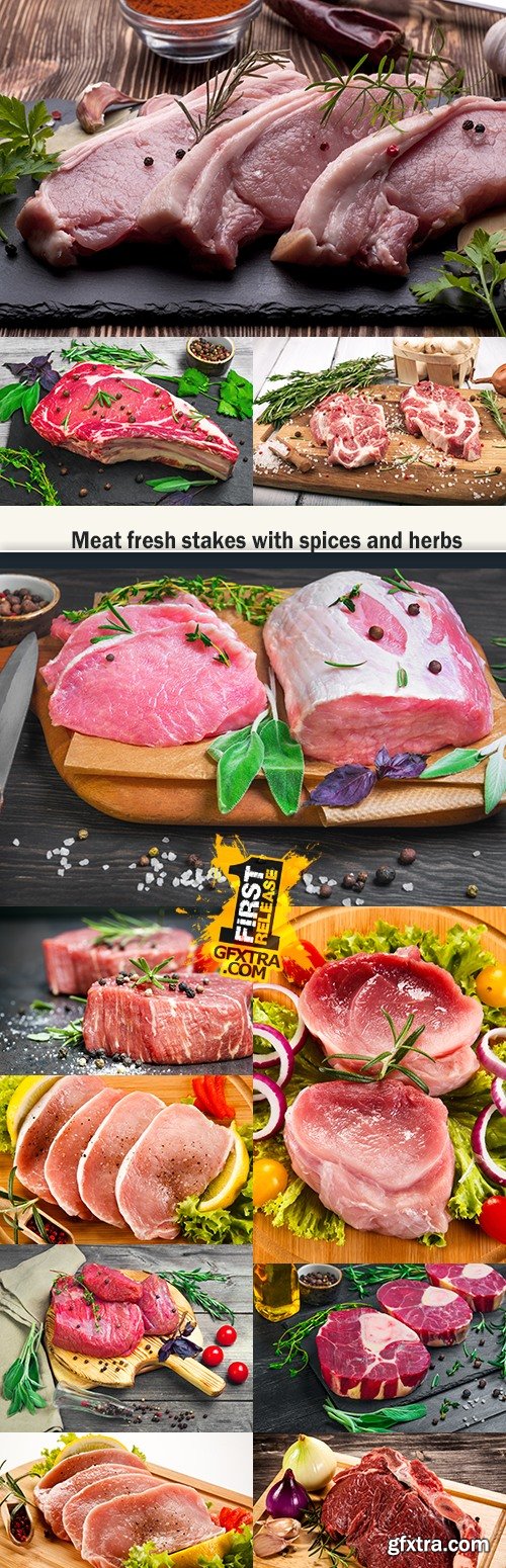 Meat fresh stakes with spices and herbs